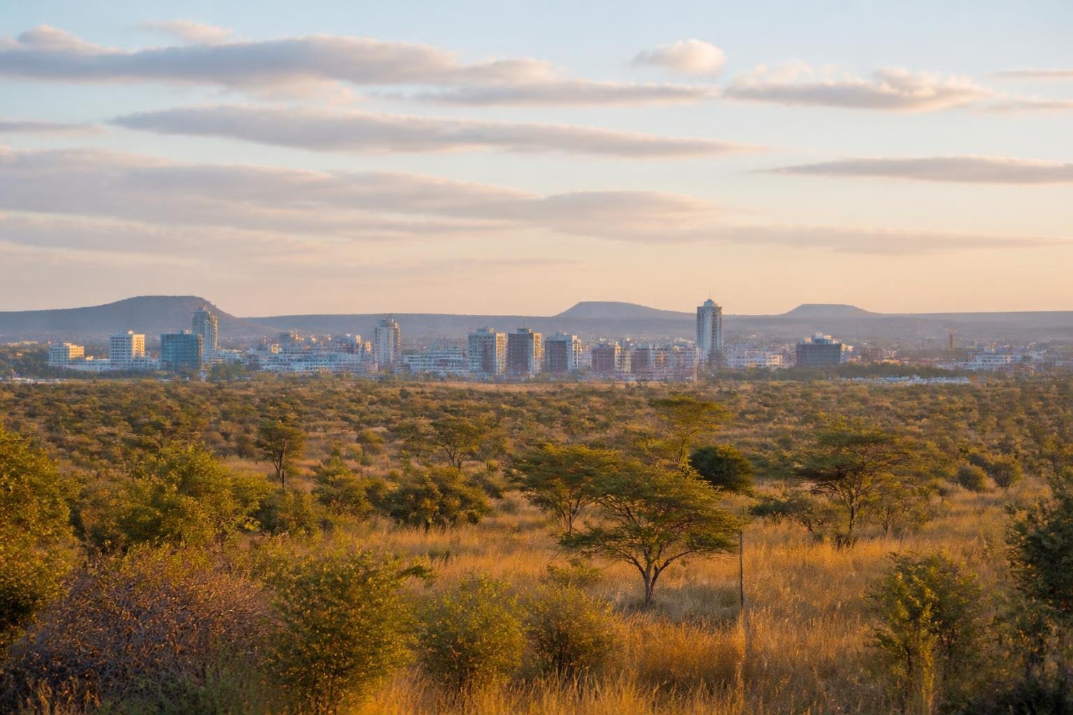 Vue de Gaborone et savane du sud du Botswana, utile comme étape de départ pour un premier safari