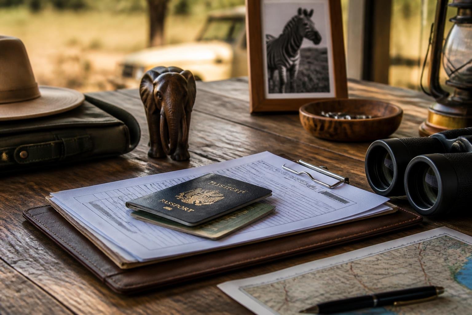 Voyageur consultant ses formalités de visa pour le Botswana avant un safari